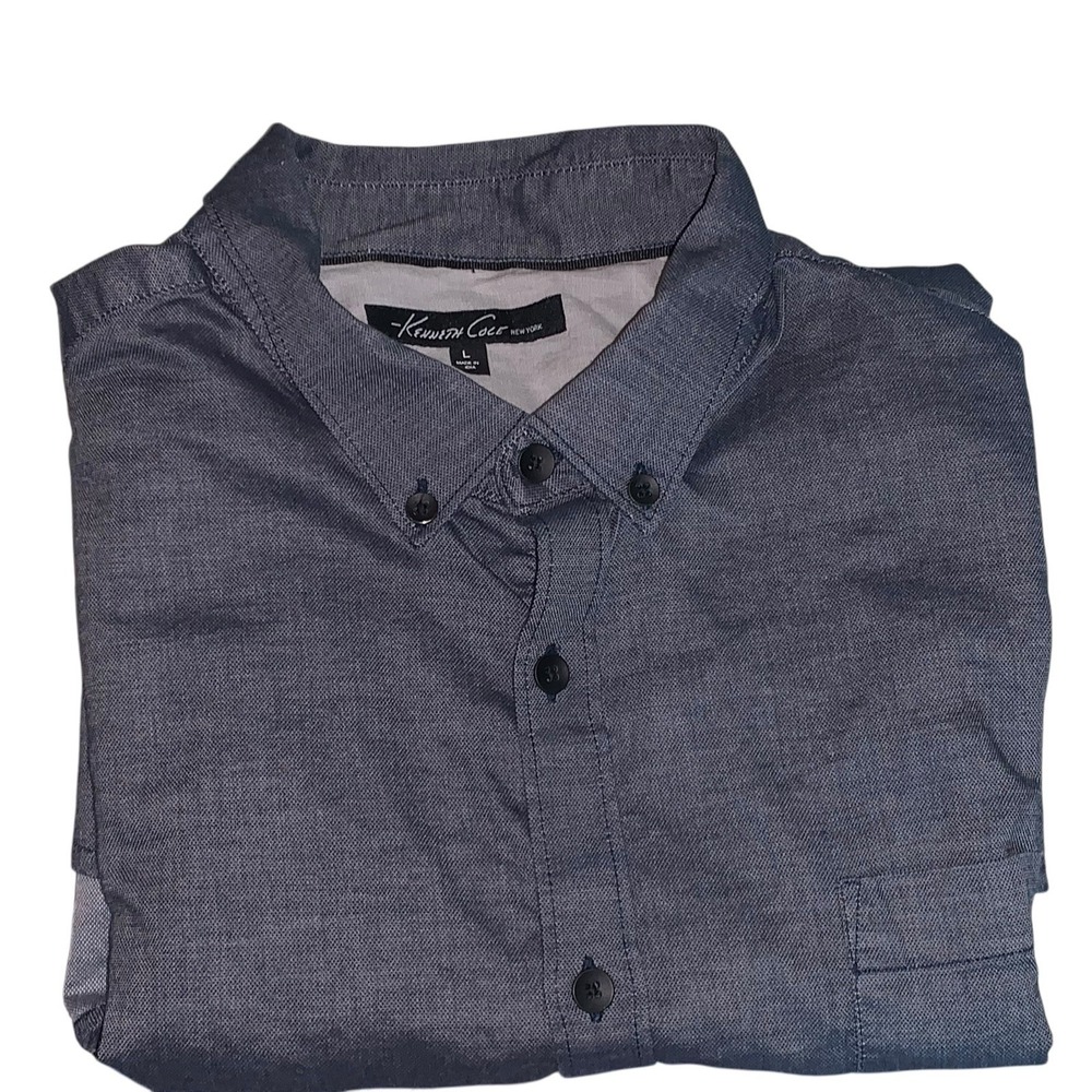 Kenneth Cole New‎ York Mens Shirt L Long Sleeve  Button-Down Solid Gray